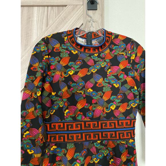Vintage Goldworm long sleeve, geometric, and floral print dress - Picture 2 of 10